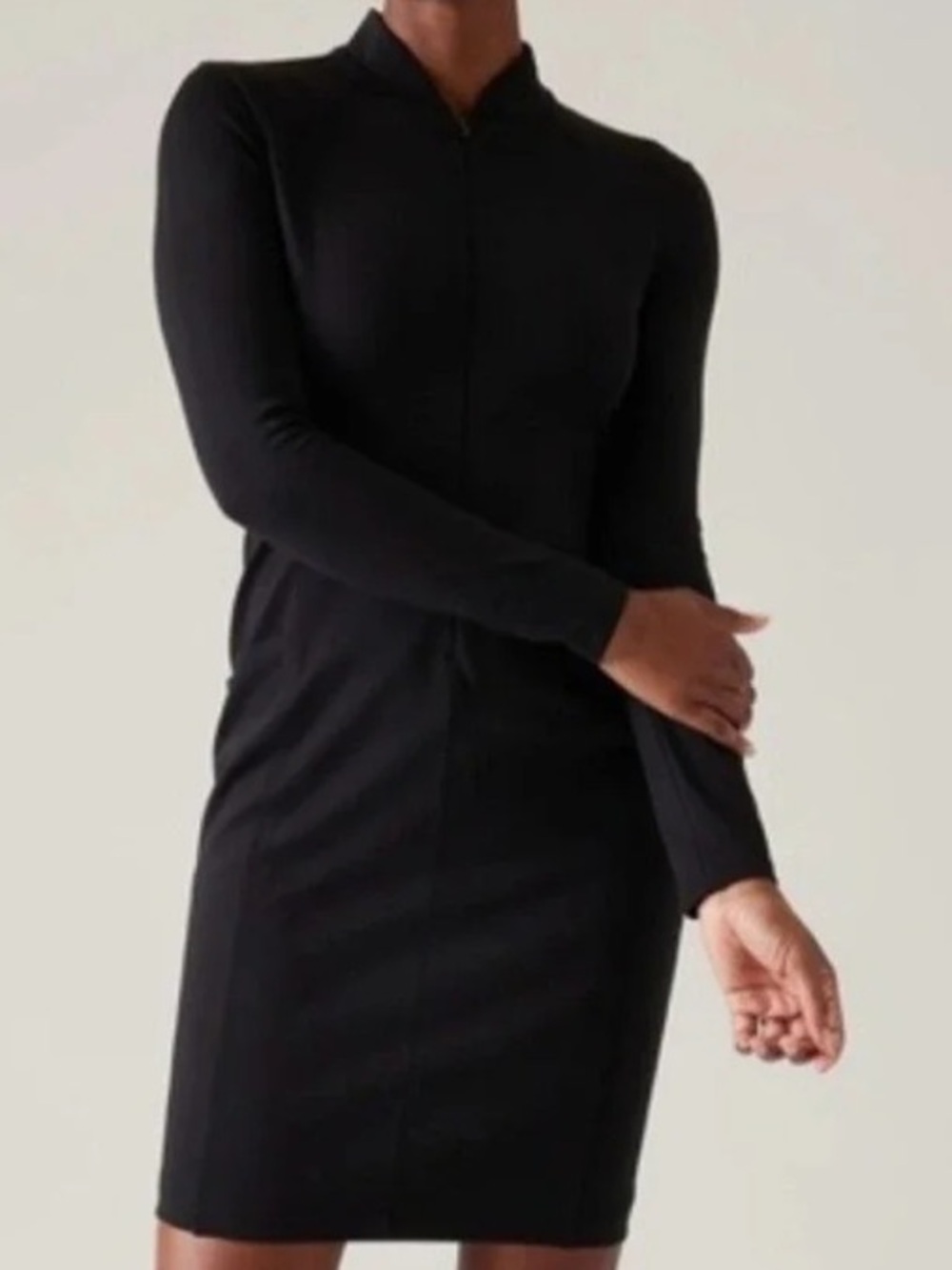 Athleta Delancey Skyline Dress XL Black Mock Neck Long Sleeve Stretch Pockets